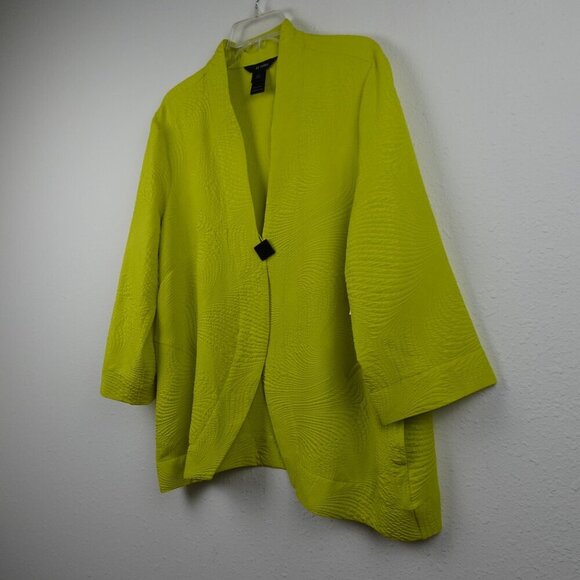 Ali Miles One Button Cardigan Jacket Women's Size L Yellow Green Textured - Picture 3 of 10